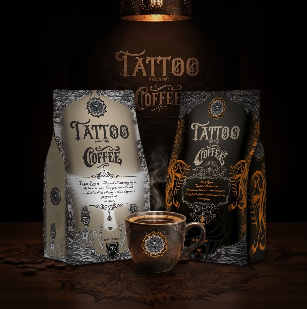 Tattoo Brewing Steaming Coffee